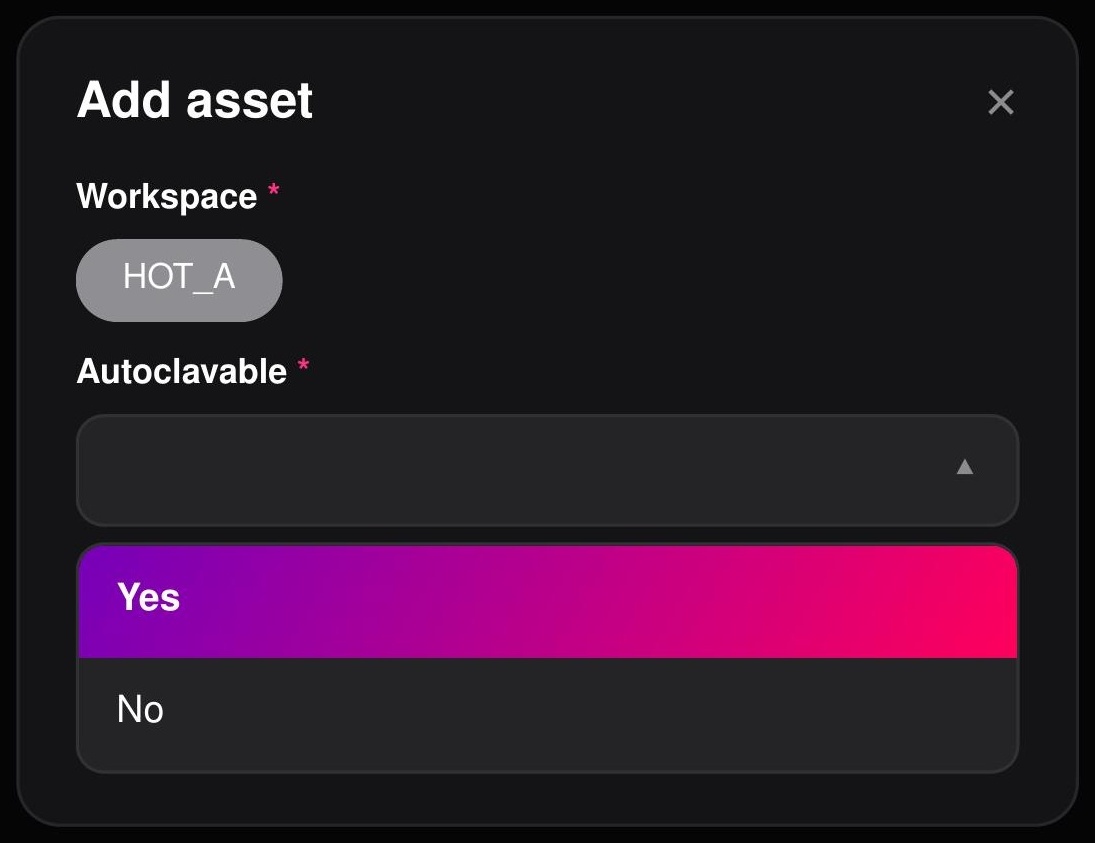 Create your asset — Set the “Autoclavable” option