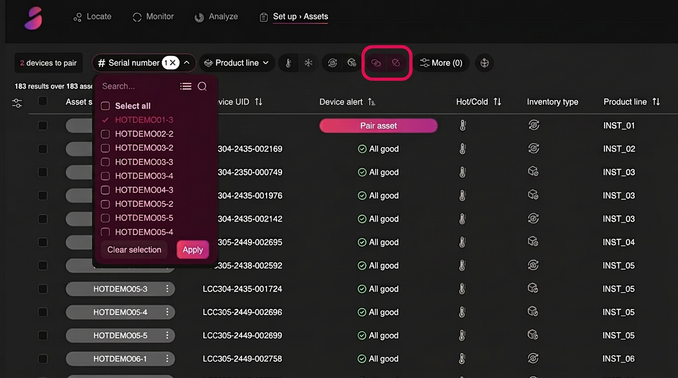 Pair your device — Select your asset